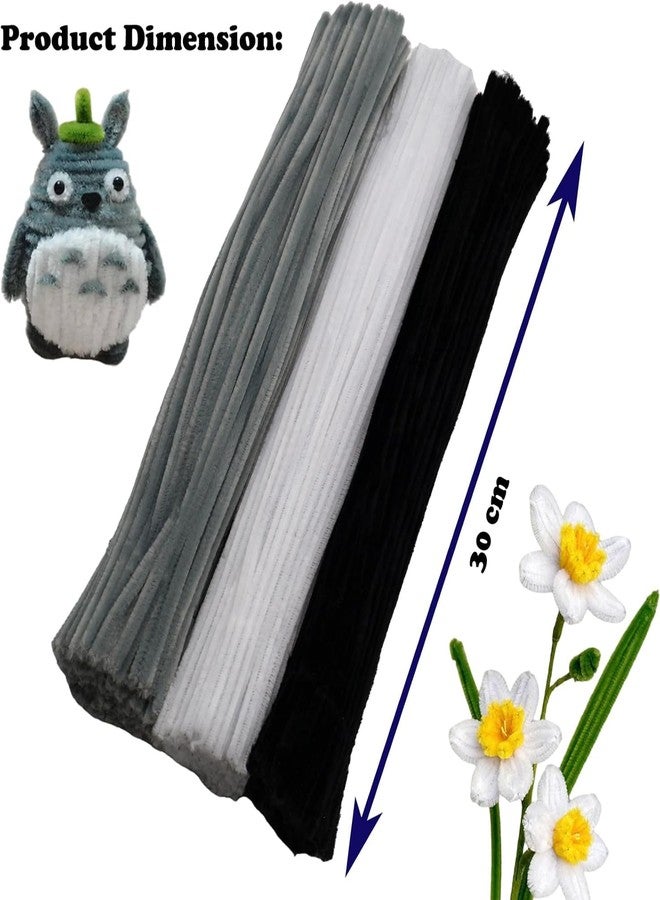 3A Featuretail 300Pc Set Tri Color Combo Pipe Cleaners Craft, Pipe Cleaners Chenille Stem Fuzzy Sticks Craft Supplies for flowers making, Home DIY (White,Black,Grey) - Image 2